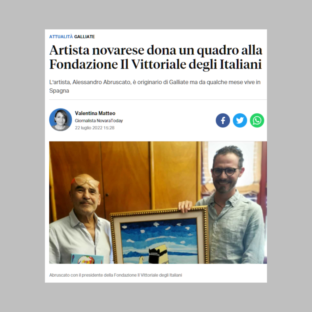 Articolo su Alessandro Abruscato e la donazione a Il Vittoriale,Novara Today